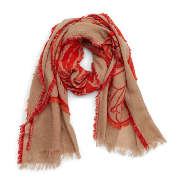 COMME des GARÇONS Rose Jacquard Wool Blend Scarf - Picture 1 of 8